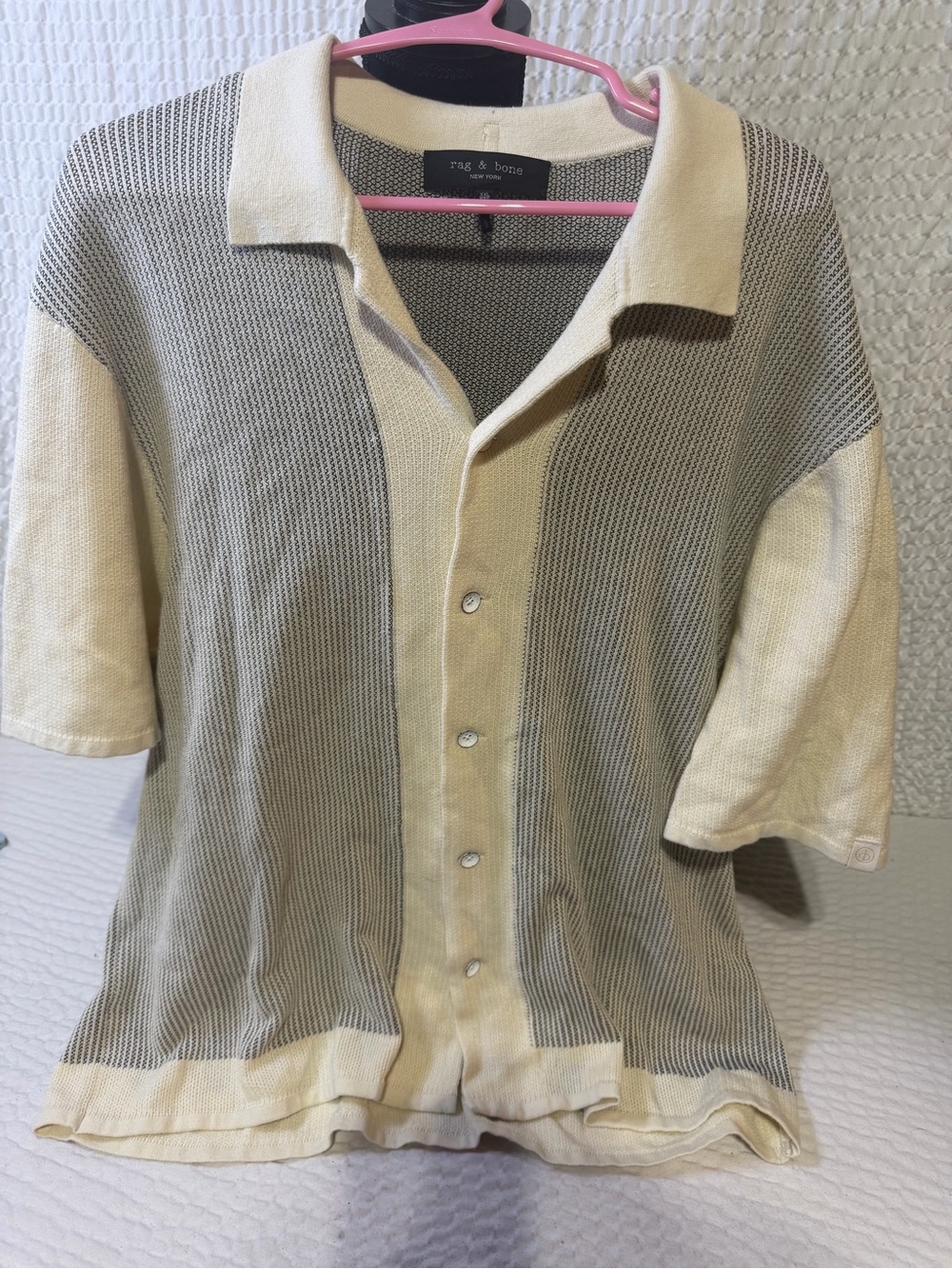 rag & bone Two-Tone Cream and Gray Short-Sleeve Button-Up Polo